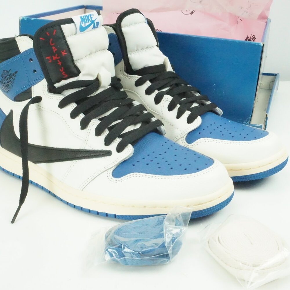 Nike Air Jordan 1 Blue White Travis Hiroshi Cactus Fragment High Shoes Sz 10.5